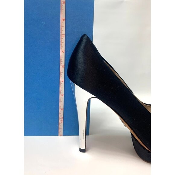 ABS Allen Schwartz Black Satin Atlas Platform Heels Size 8 - Picture 10 of 15